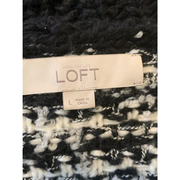 LOFT Black & White Wool Blend Front Cardigan Sweater size Large - Picture 3 of 8